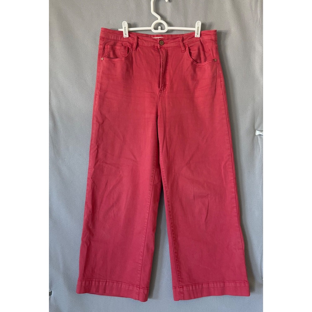 OAT New York Coral Pink Wide Leg Crop Jeans Pants Chic Preppy High Rise 12/31